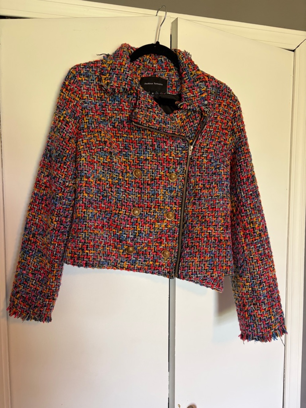 Jealous Tomato Multicolor Tweed Cropped Double-Breasted Jacket